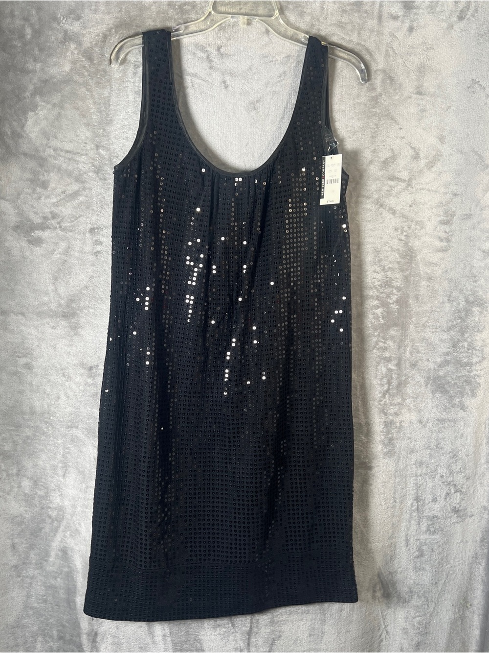 New York & Company Black Sequin Asymmetrical Shift Dress